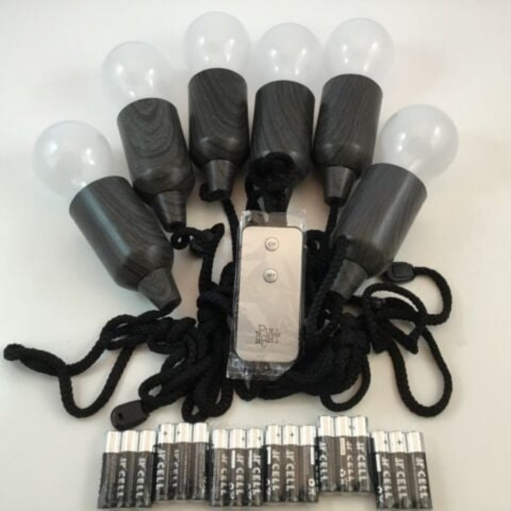 Hanging String LED Lights 6 Ct Indoor Outdoor Remote NEW LED Dark Gray Wood Look